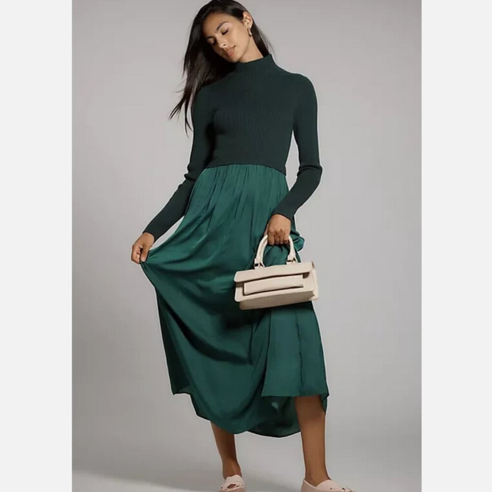 Anthropologie Dark Forest Ribbed-Top Maxi Dress